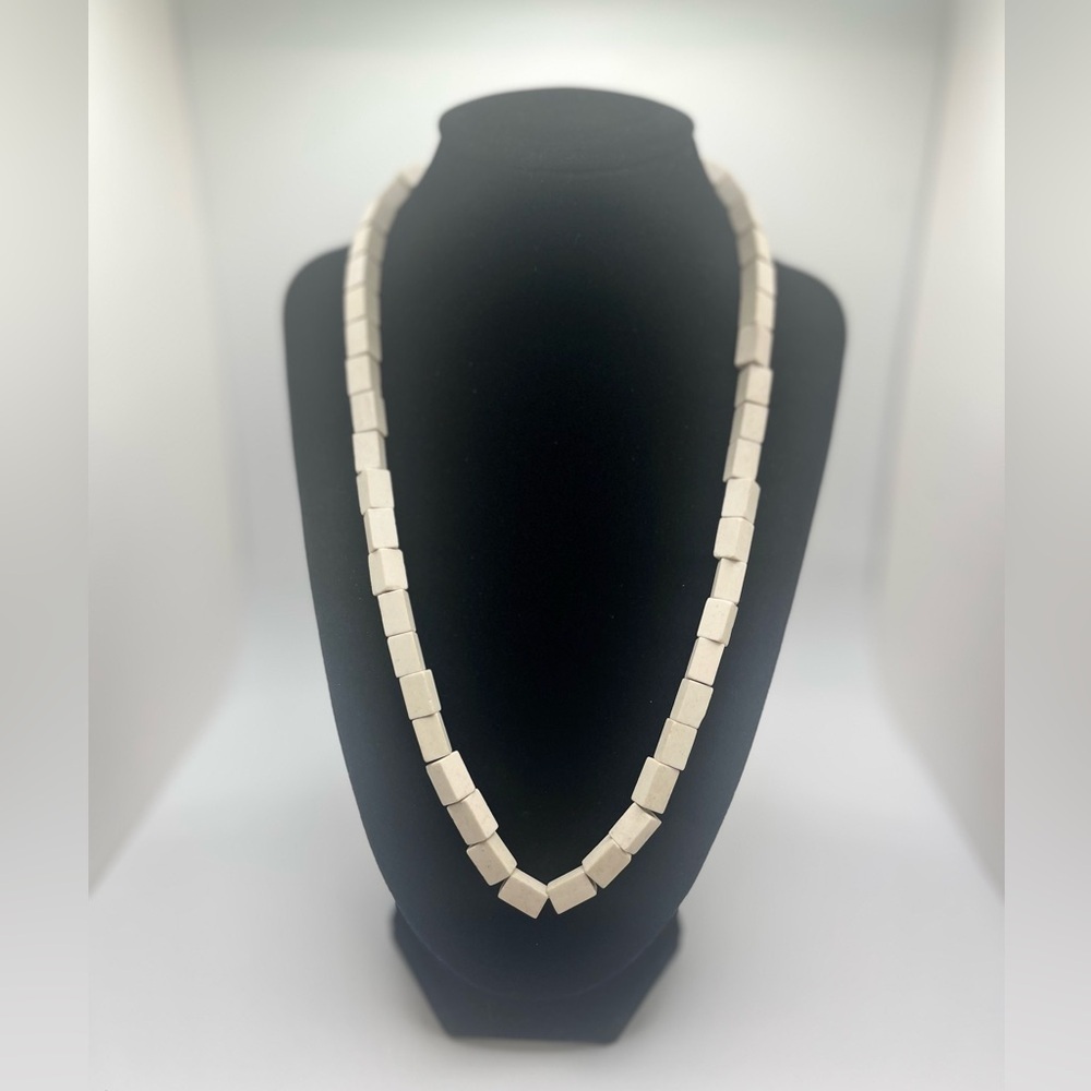 Vintage bone bead necklace neutral boho block bead statement